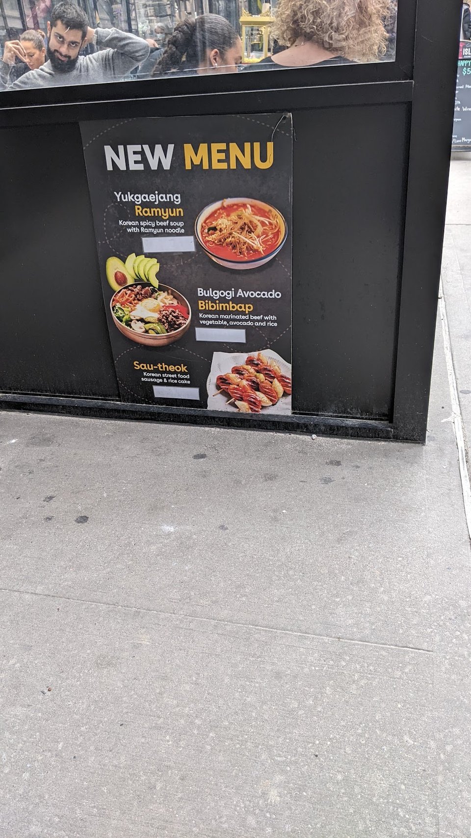 Simple menu display for prepared foods and breakfast.